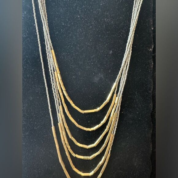 New Grey Small Beads with Gold Acc Beads,Approximately 18" long. Lightweight - Picture 1 of 4